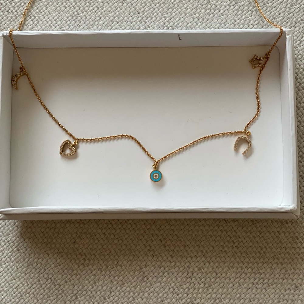 14K Gold Custom Made Evil Eye Charm Necklace